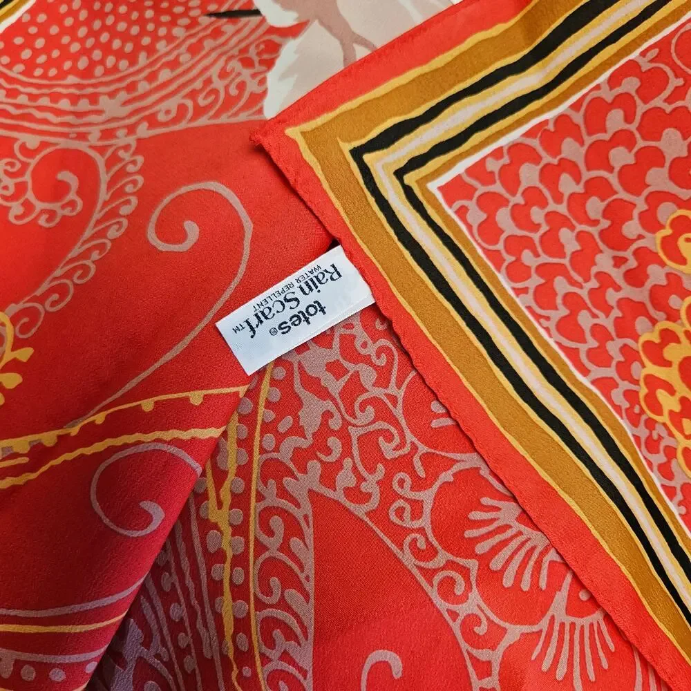 Vintage Totes Rain Scarf Water Repellent Floral Paisley‎ Print Red Gold Black